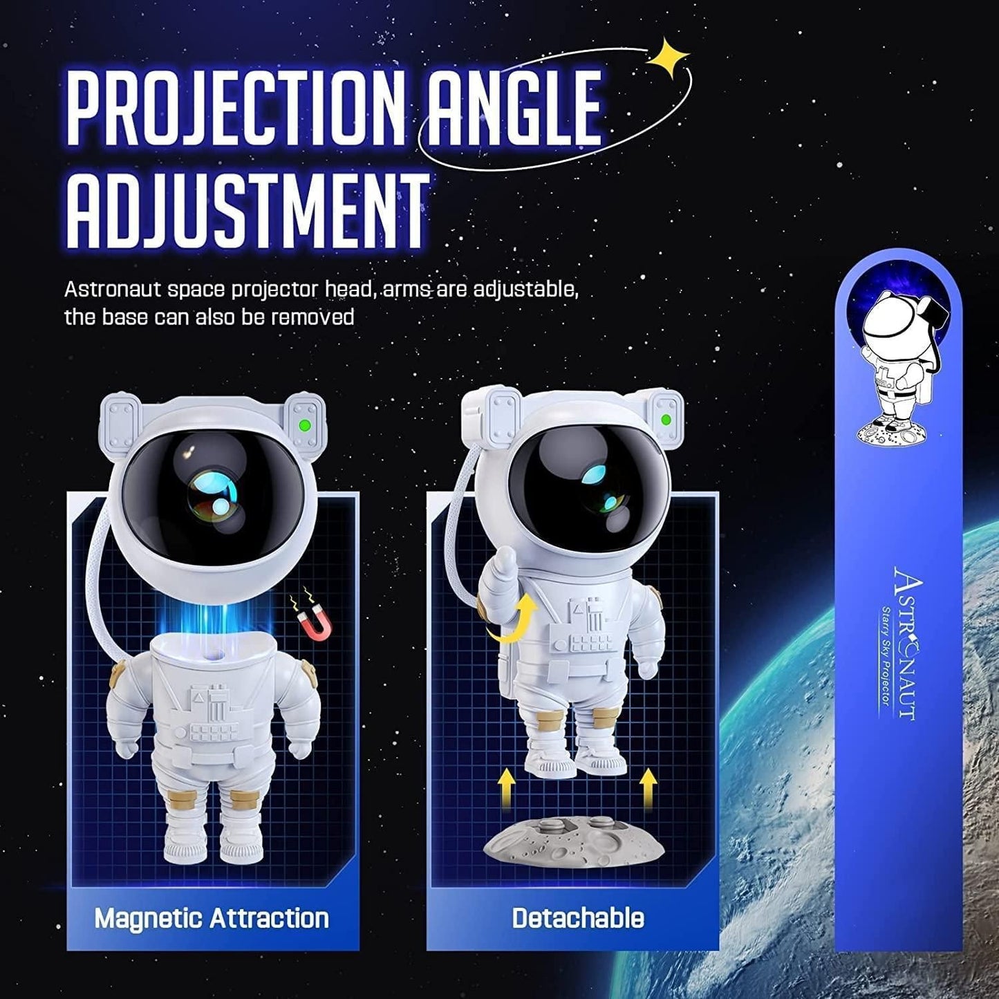 Astronaut Galaxy Projector with a wireless remote and 360-degree Magnetic Head Rotation