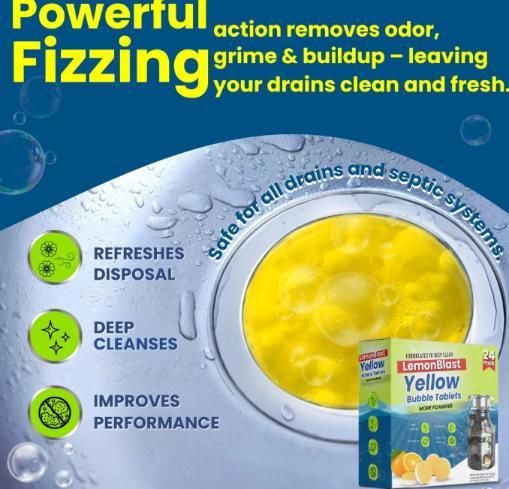 LemonBlast Yellow Bubble Tablets for flushing clogged pipes